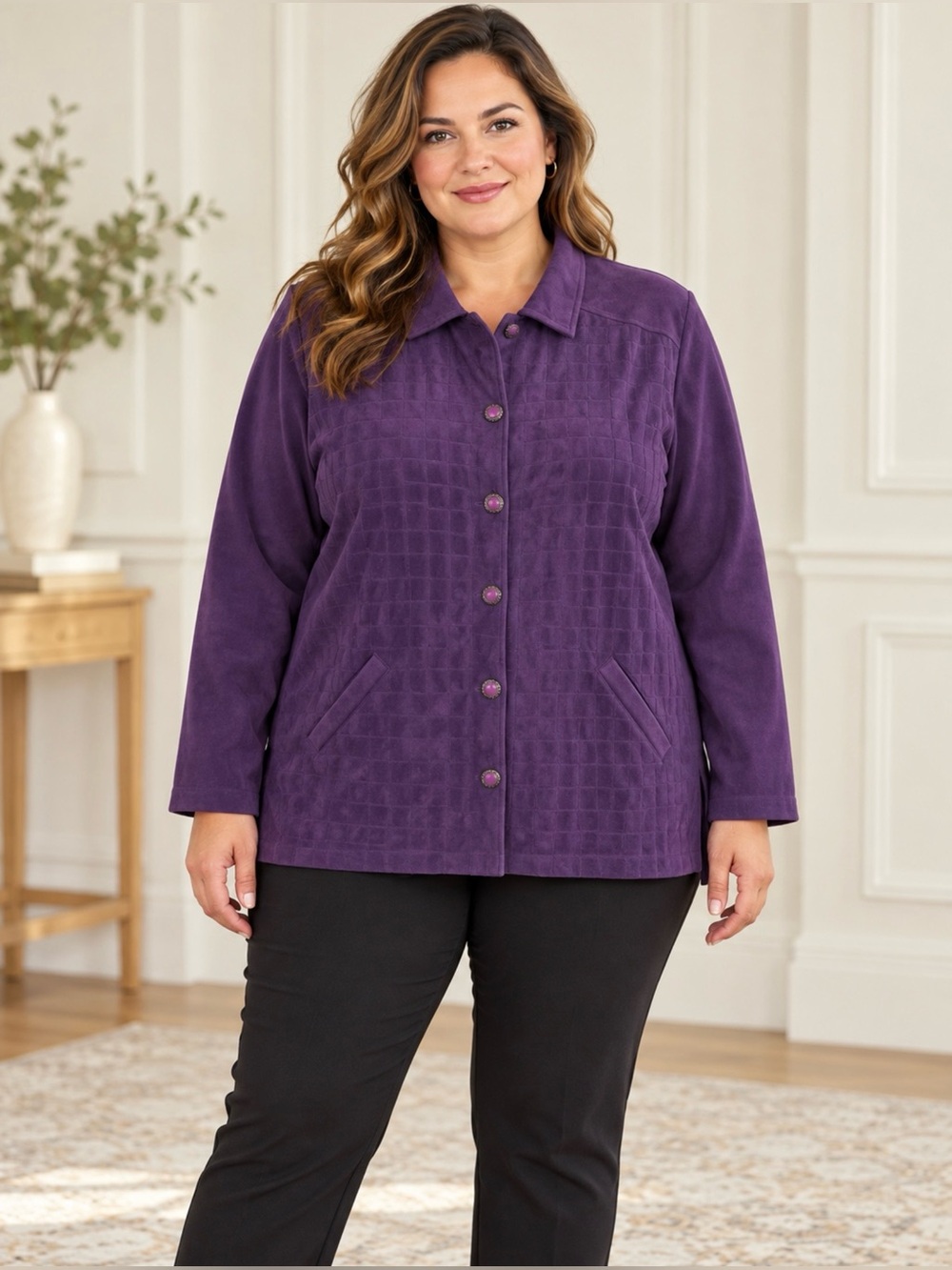 BLAST Purple Faux Suede Button Front Jacket XL Pockets